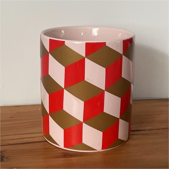 Indigo Coffee Tea Mug Red Pink Gold Geometric Abstract Print 14 oz. New - Picture 4 of 8